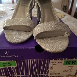 Silver Wide width sparkle open toed heels